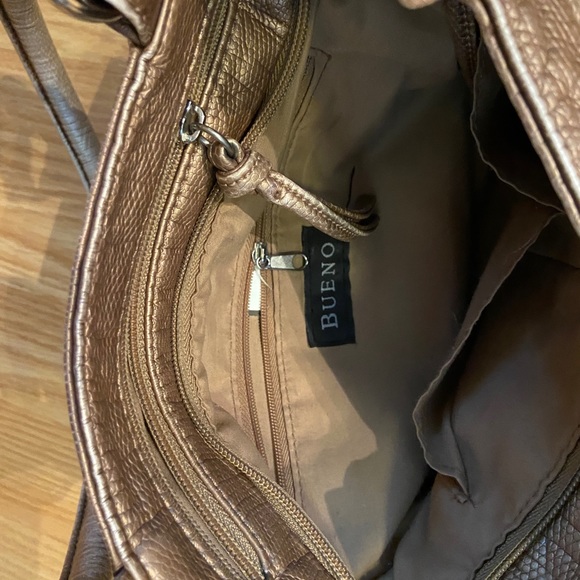 Bueno bronze metallic handbag with 10 pockets & 9 zippers & 8 long zipper pulls - Picture 9 of 16